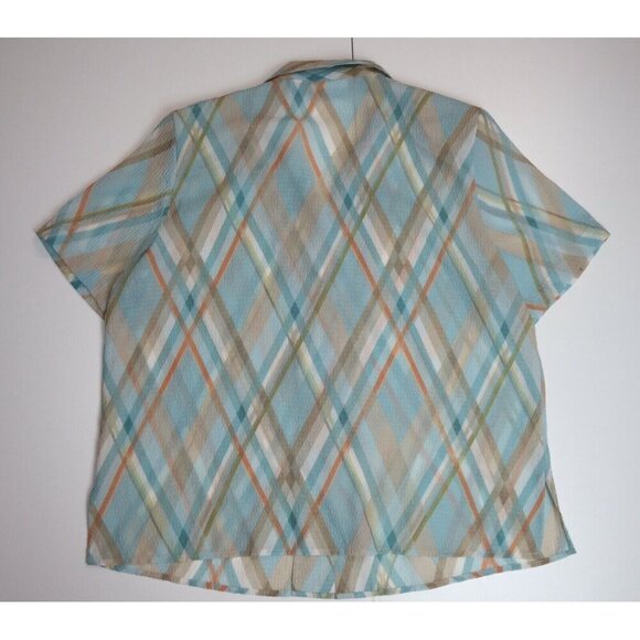 ALFRED DUNNER - LIGHT BLUE PRINT SHORT SLEEVE TEXTURED BUTTON-UP BLOUSE - 16P - Picture 5 of 5